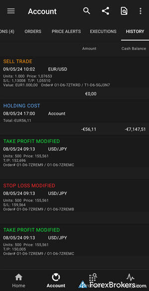 CMC Markets Next Generation mobile trade log. CMC Markets Next Generation mobile trade log.
